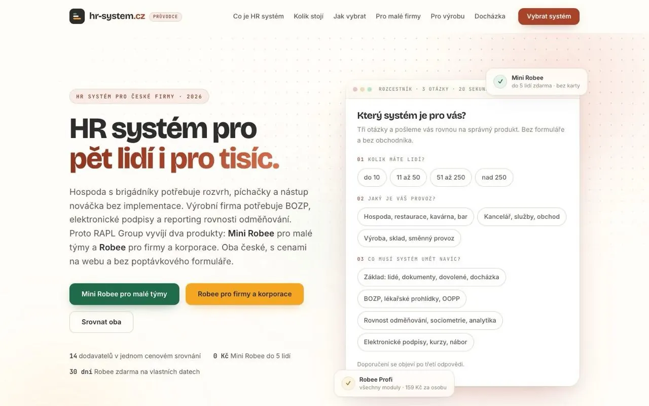 Robee — ukázka webu