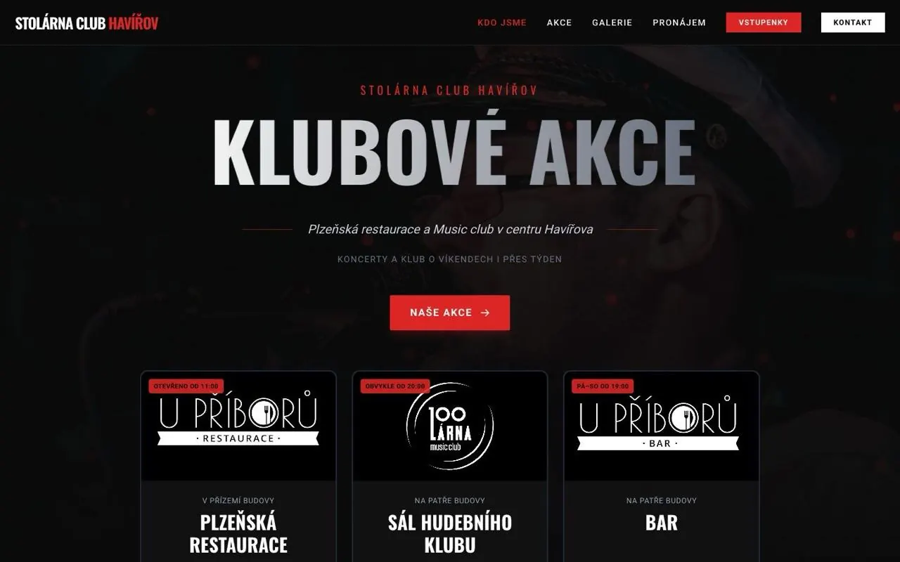 Stolárna Club — ukázka webu